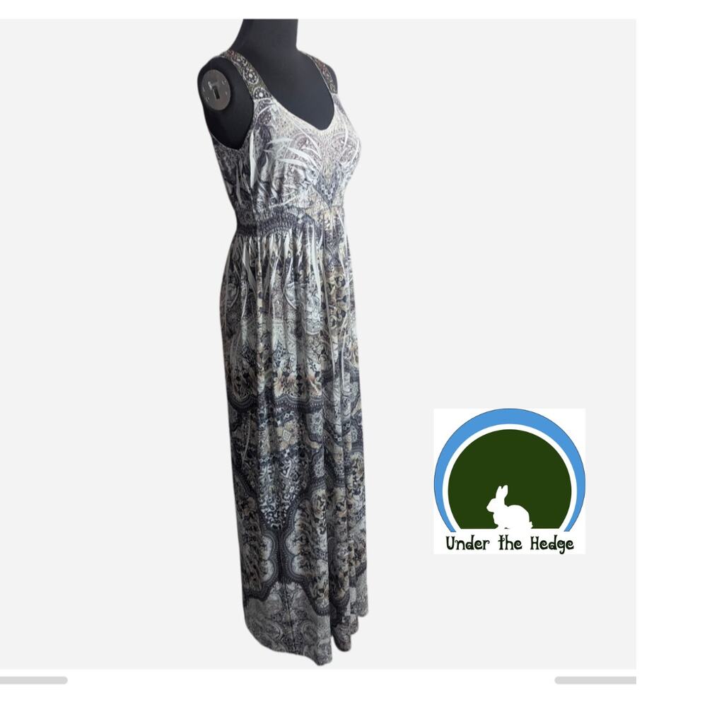 Vtg Apt 9 Multi Paisley Smock Sequin Maxi Slinky Dress Size Small Boho Chic